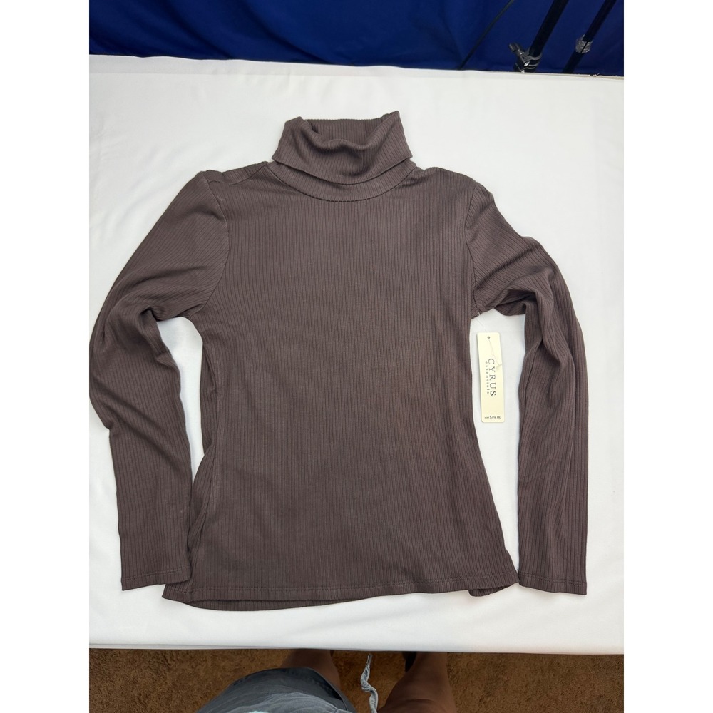 Cyrus Essentials Womens Ribbed Turtleneck Sweater Brown Long Sleeve M K7706011
